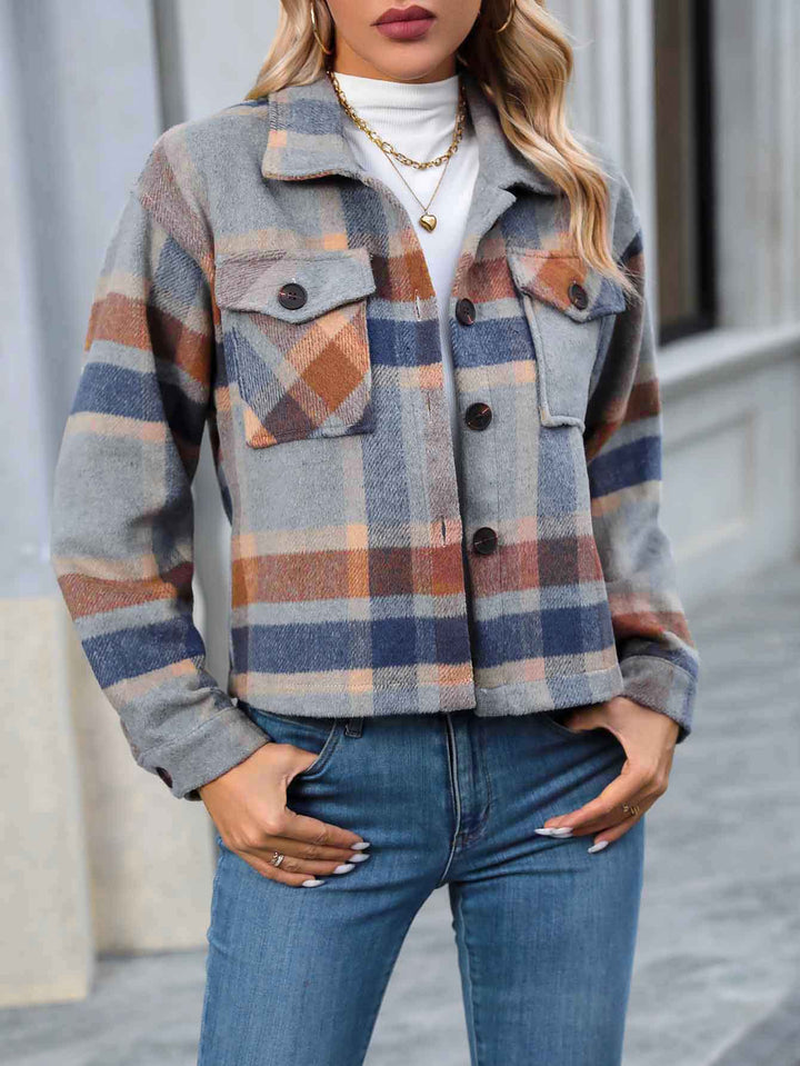 Damen Karierte Flanelljacke mit Taschen Drune