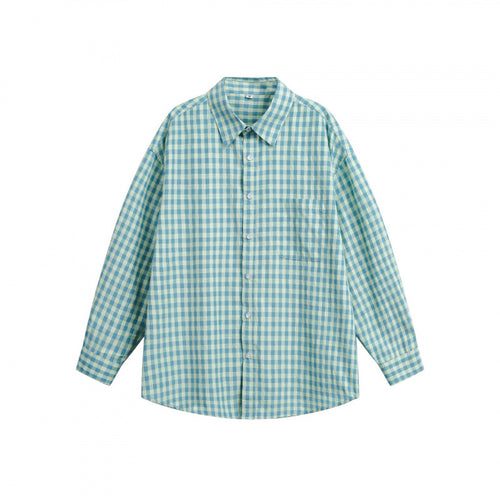 Damen Weites Oversize-Karohemd mit Brusttasche und abgerundetem Saum Drune