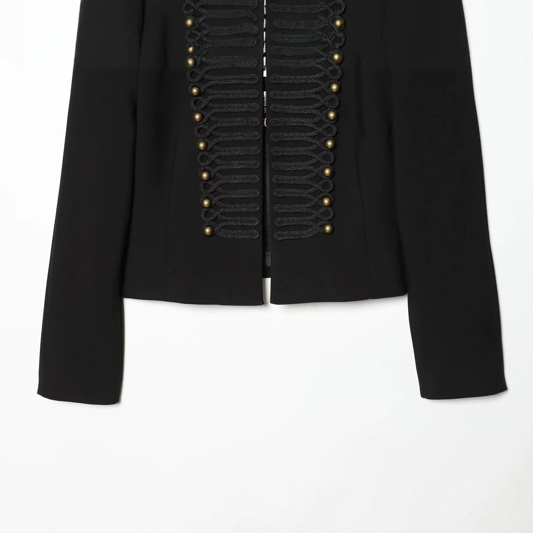 Damen Militärisch-inspirierte Cropped-Jacke mit Stehkragen und Zierkordeln Drune