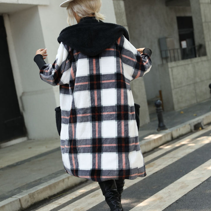 Damen Plüschige Karomanteljacke mit großen Taschen und lässigem Design Drune