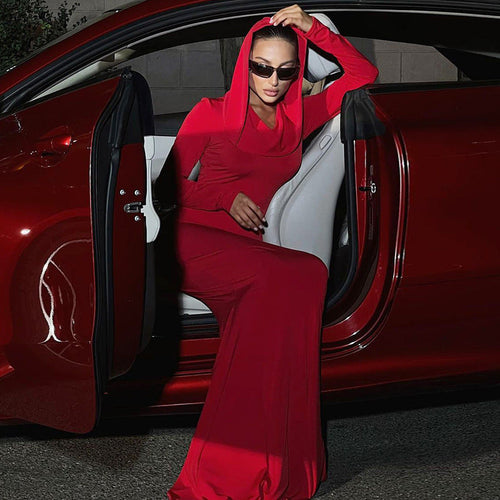 Damen elegantes Abendkleid mit Kapuze und figurbetonter Silhouette Drune