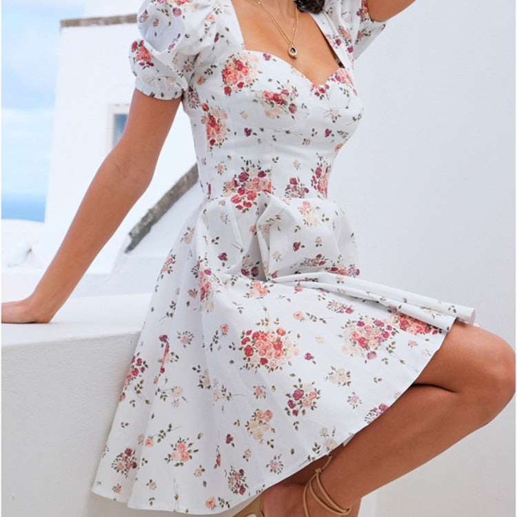 Damen Kleid mit Puffärmeln und floralem Design Drune
