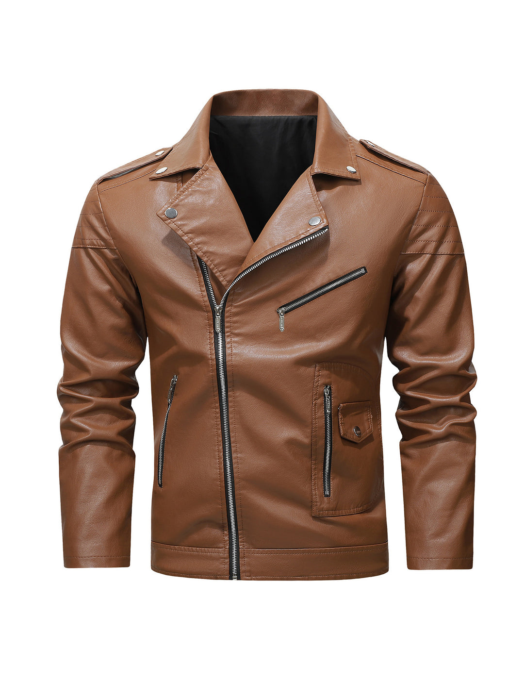 Herren Bikerjacke aus Kunstleder mit asymmetrischem Reißverschluss und gesteppter Schulterpartie Drune