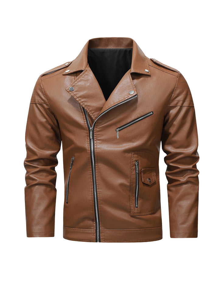 Herren Bikerjacke aus Kunstleder mit asymmetrischem Reißverschluss und gesteppter Schulterpartie Drune