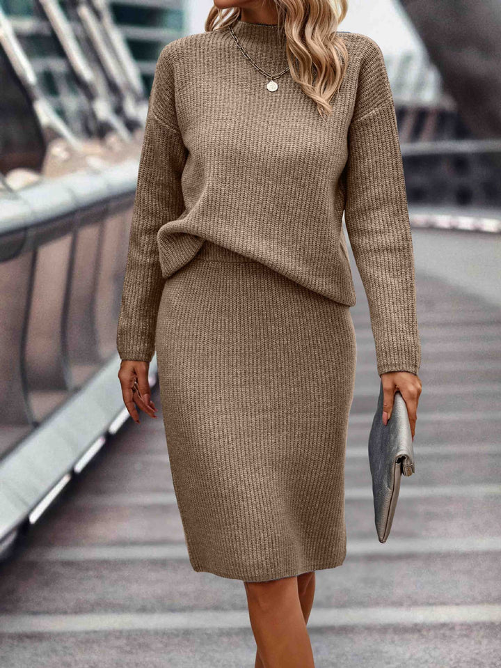 Damen nan gestricktes Twinset mit oversized Pullover und knielangem Bleistiftrock Drune