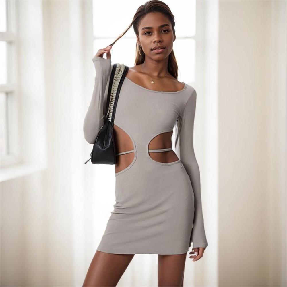 Damen Cut-Out Minikleid mit langen Ärmeln und figurbetonendem Design Drune