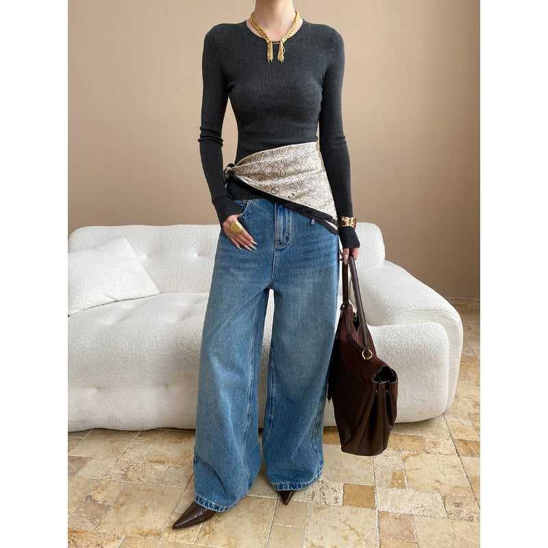Damen figurbetontes Langarmshirt mit Rippstruktur Drune