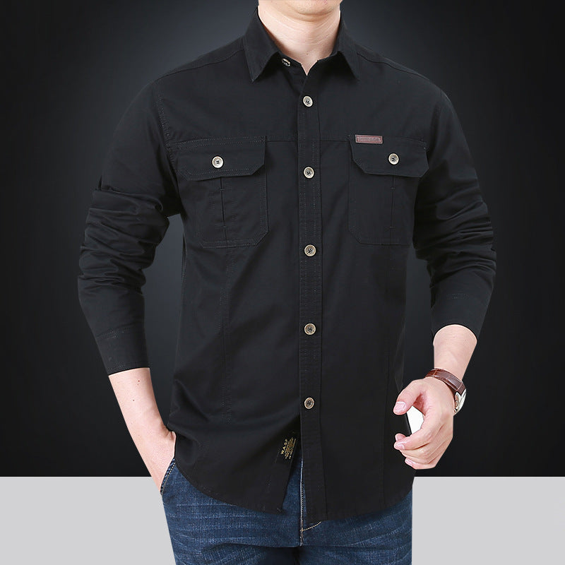 Herren Modisches Langarmhemd mit Utility-Taschen Drune