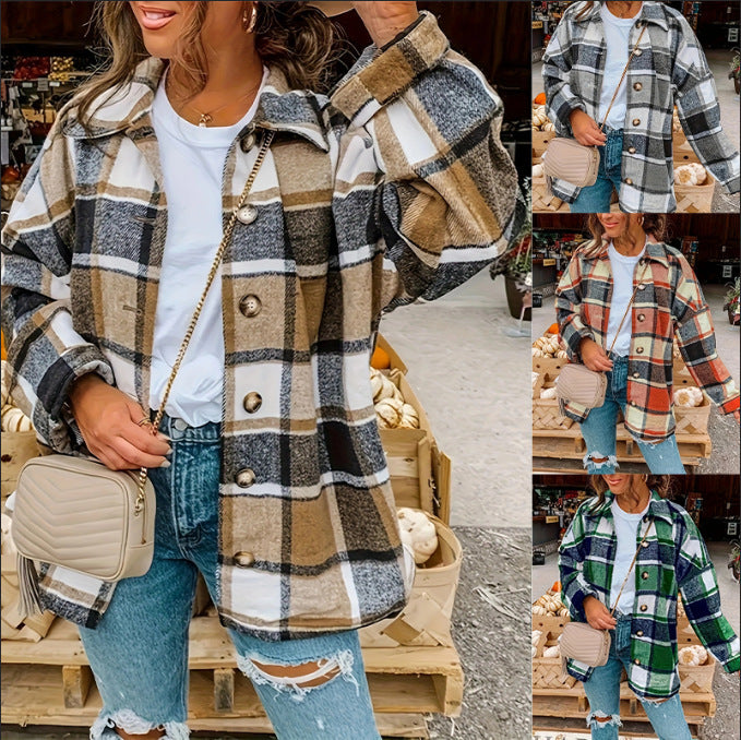 Damen Karojacke mit Knöpfen und modischem Schnitt Drune
