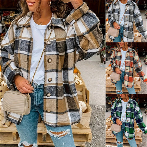 Damen Karojacke mit Knöpfen und modischem Schnitt Drune
