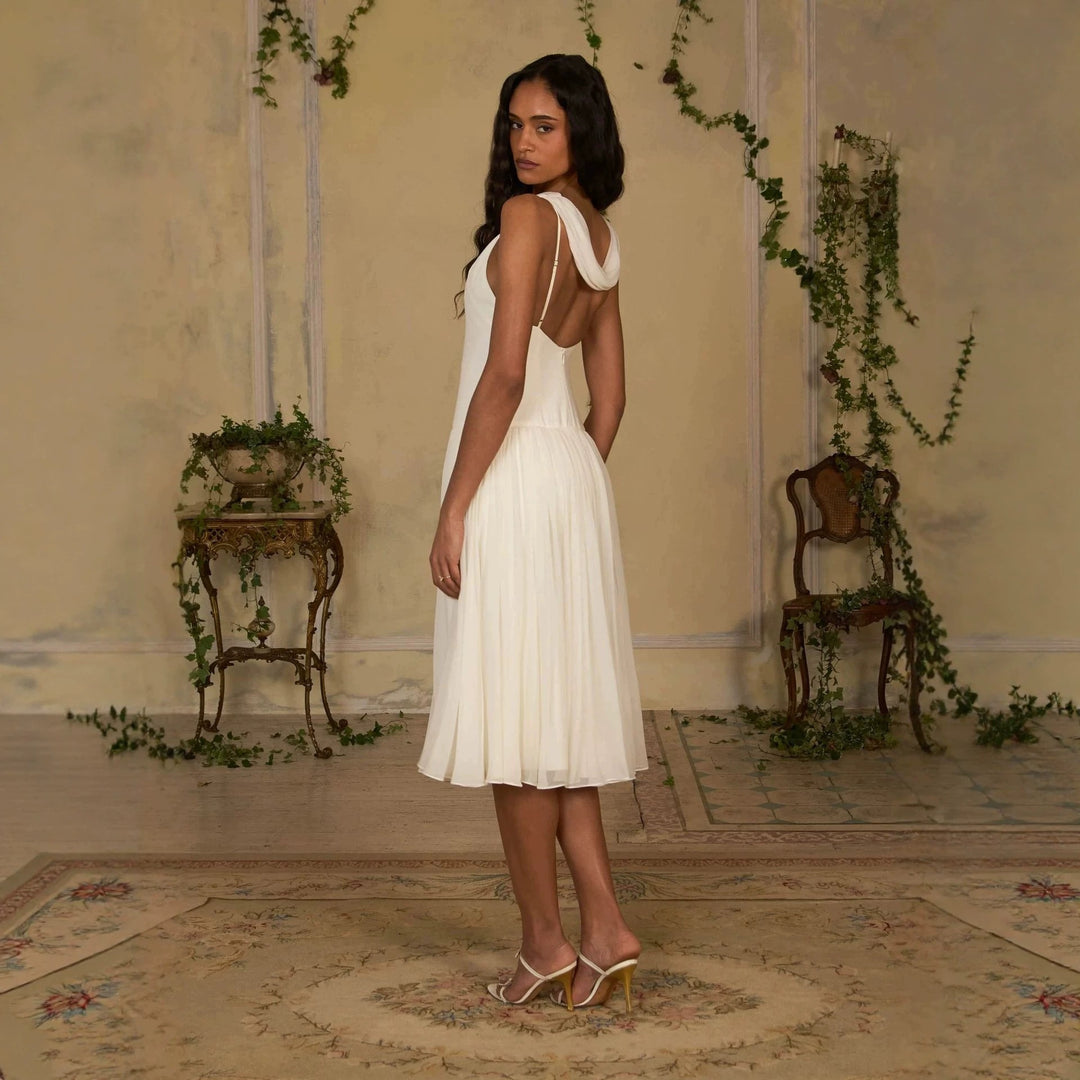 Damen Elegantes Midikleid mit schulterfreiem Design und fließendem Rock Drune