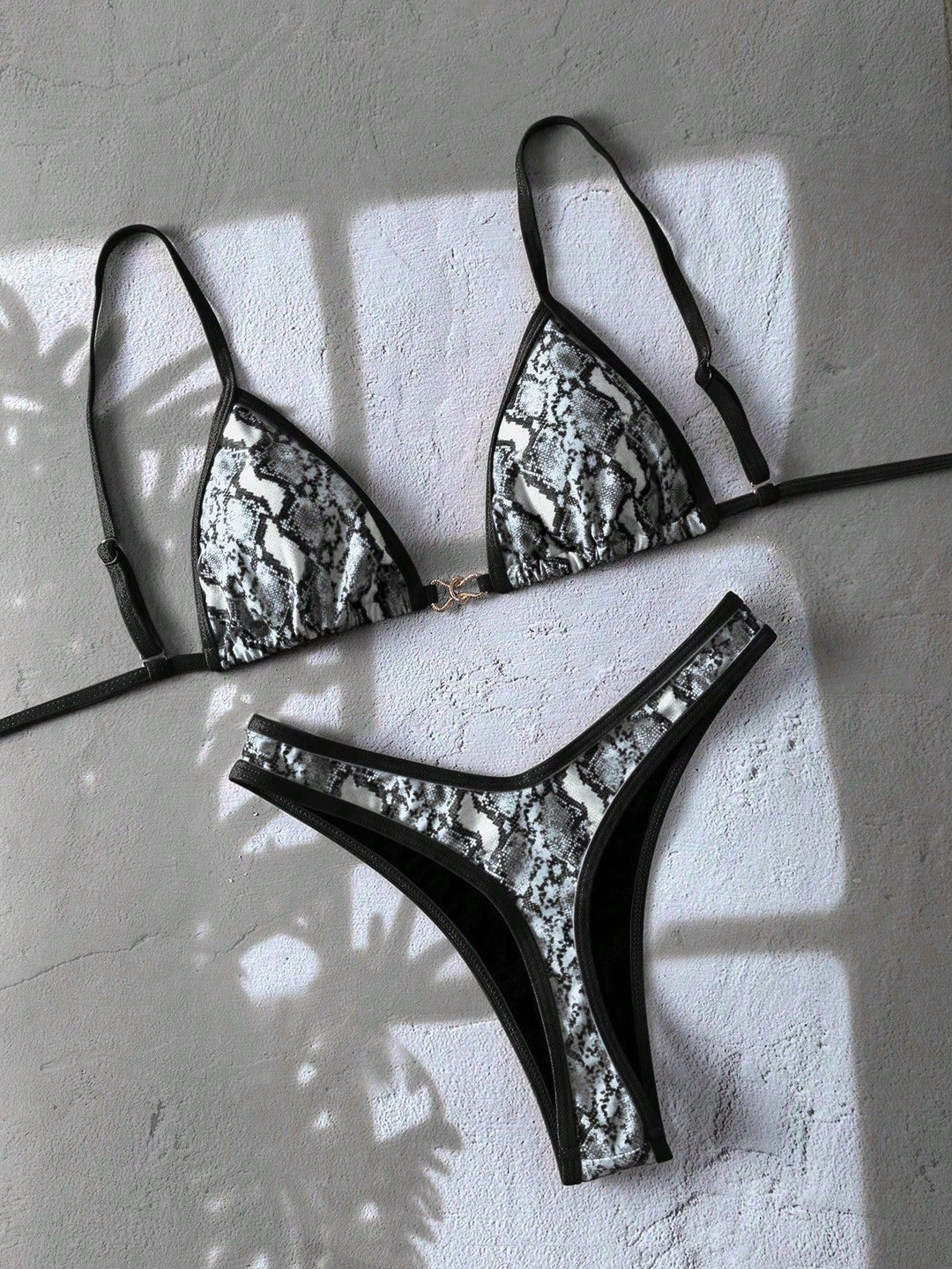 Damen verstellbarer Triangel-Bikini mit floraler Einfassung Drune