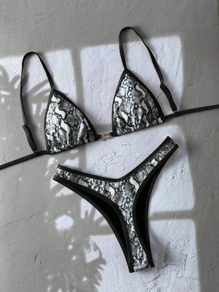 Damen verstellbarer Triangel-Bikini mit floraler Einfassung Drune