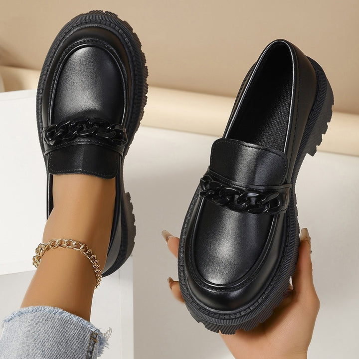 Damen Modische Slip-On-Loafer mit dicker Profilsohle und Kettenapplikation Drune