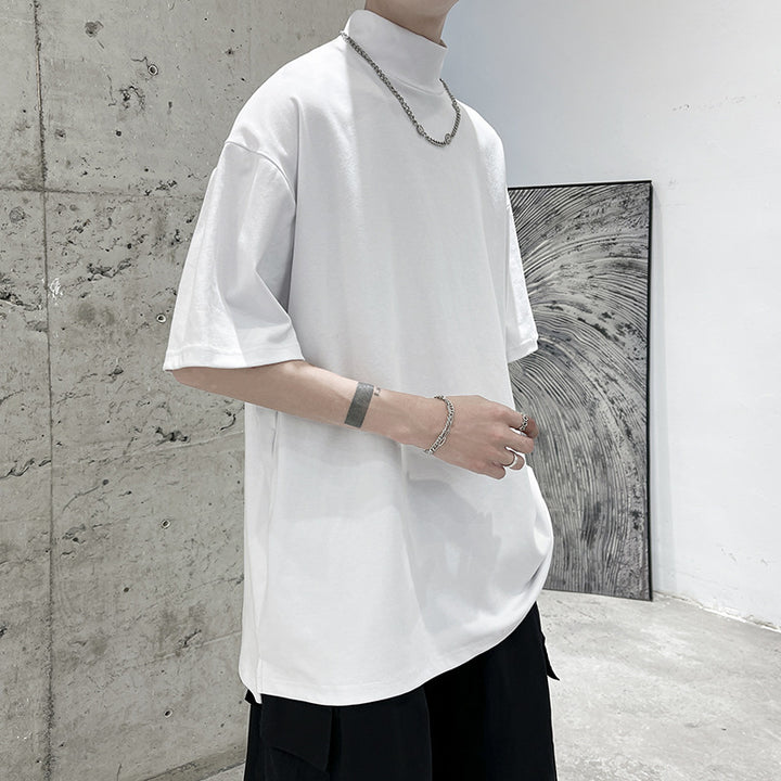 Herren nan oversized Rollkragen-T-Shirt mit halblangen Ärmeln und lässiger Boxy-Passform Drune