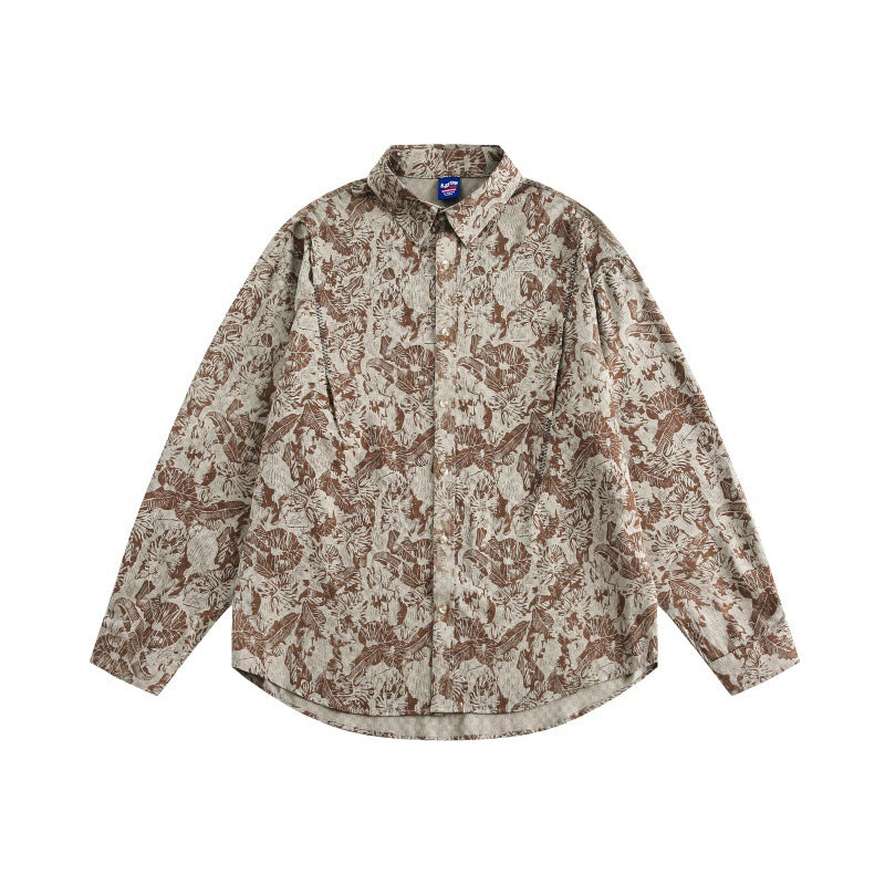 Unisex Oversized Hemdjacke mit floraler Jacquardstruktur und abgerundetem Saum Drune