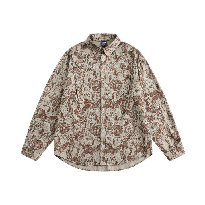 Unisex Oversized Hemdjacke mit floraler Jacquardstruktur und abgerundetem Saum Drune