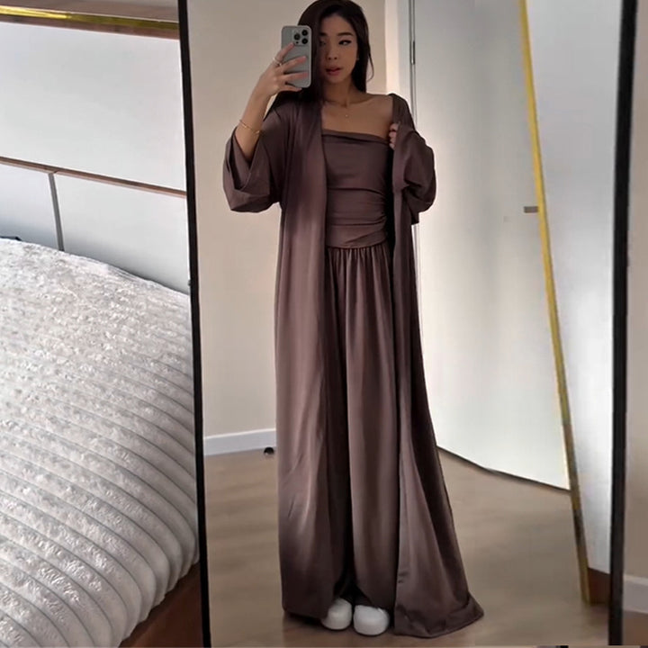 Damen luftiges Loungewear-Ensemble mit langem Kimono Drune
