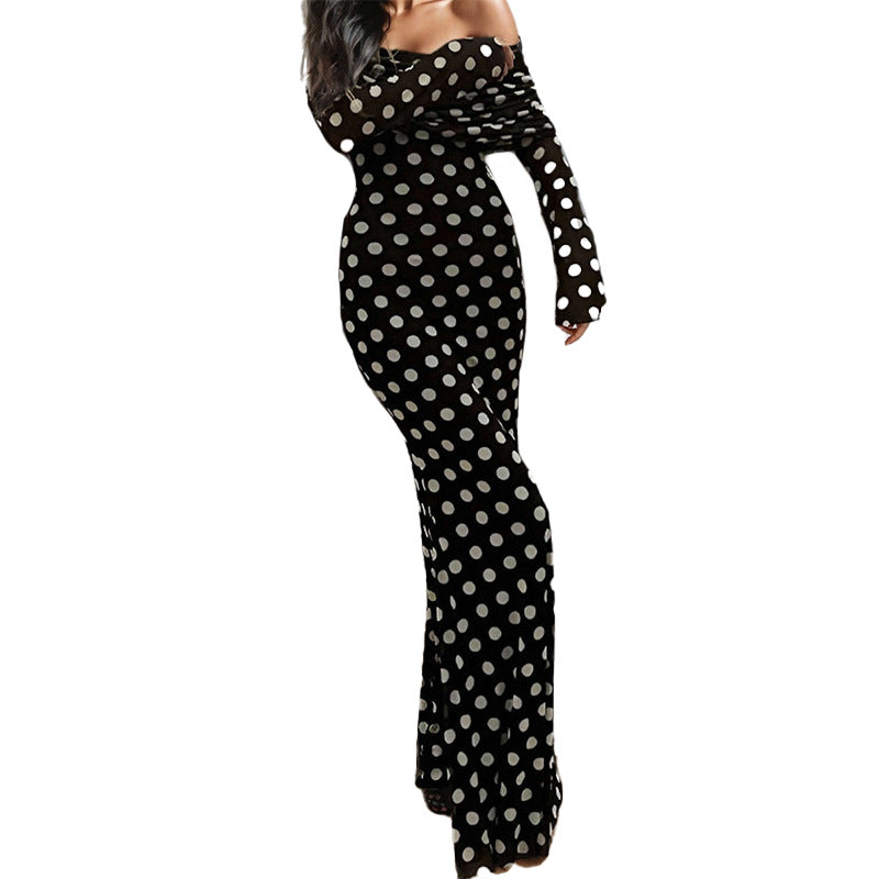 Damen Elegantes Maxikleid mit off-shoulder Design und modischem Polka-Dot-Muster Drune