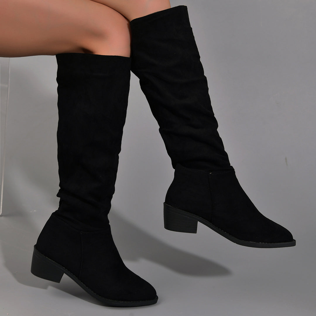 Damen modische Overknee-Stiefel aus weichem Wildleder Drune