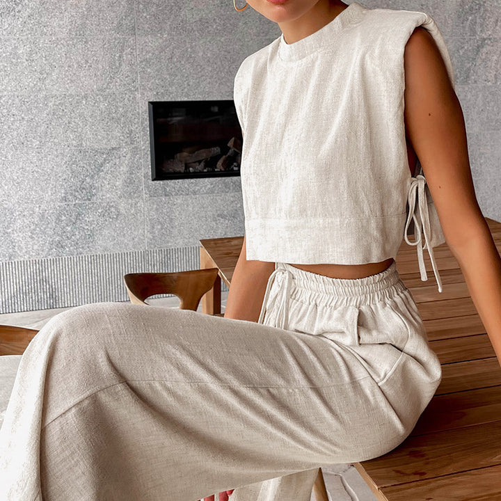 Damen Hochmodisches Two-Piece Set mit breiten Ärmeln und elastischem Bund Drune