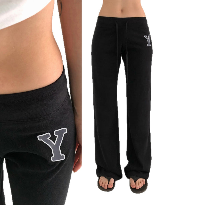 Damen Weiche High‑Waist Lounge‑Hose mit weitem Bein, Tunnelzug und dezentem Markenstick Drune