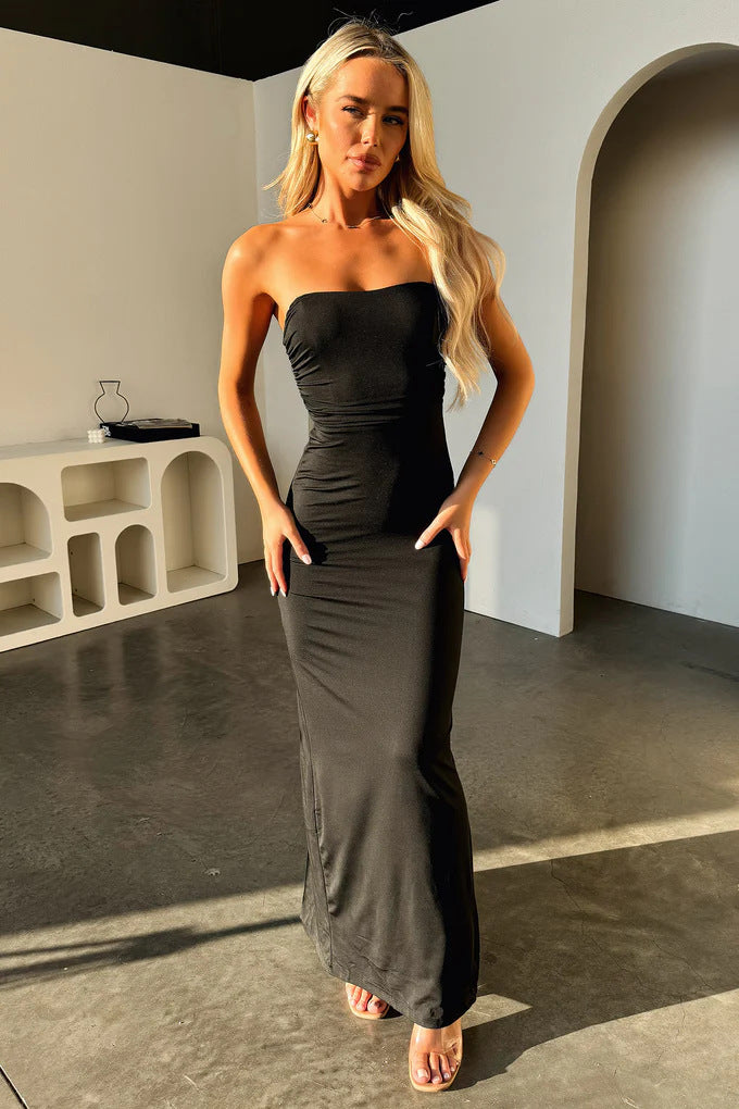 Damen Elegantes Maxikleid mit schulterfreiem Design und figurbetontem Schnitt Drune