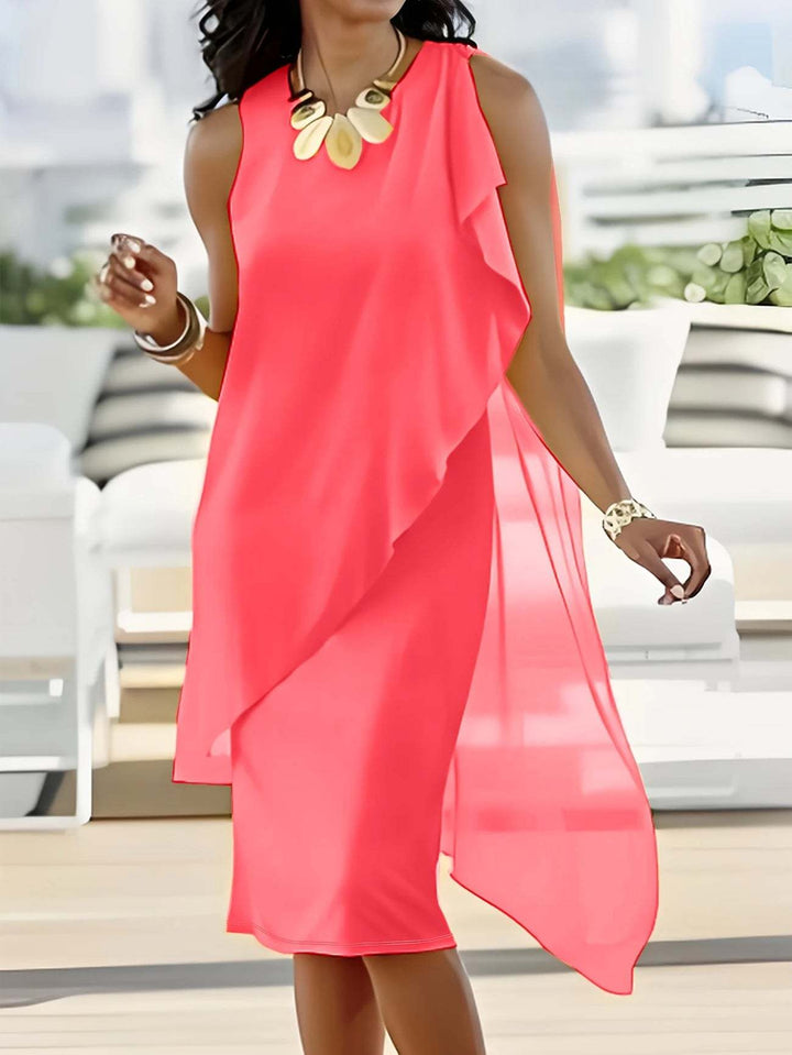 Damen asymmetrisches Chiffonkleid mit fließendem Schnitt Drune