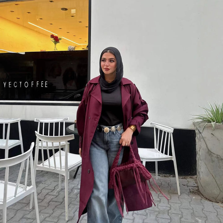 Damen trendiger Trenchcoat mit stilvollem Schnitt und praktischen Taschen Drune
