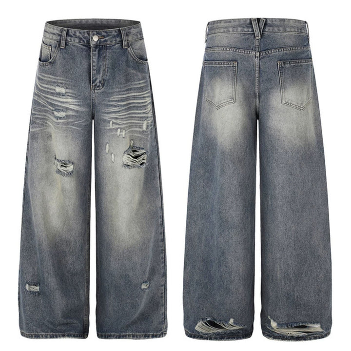 Damen Weite Destroyed Denim-Culotte-Jeans mit hoher Taille und Used-Effekt Drune