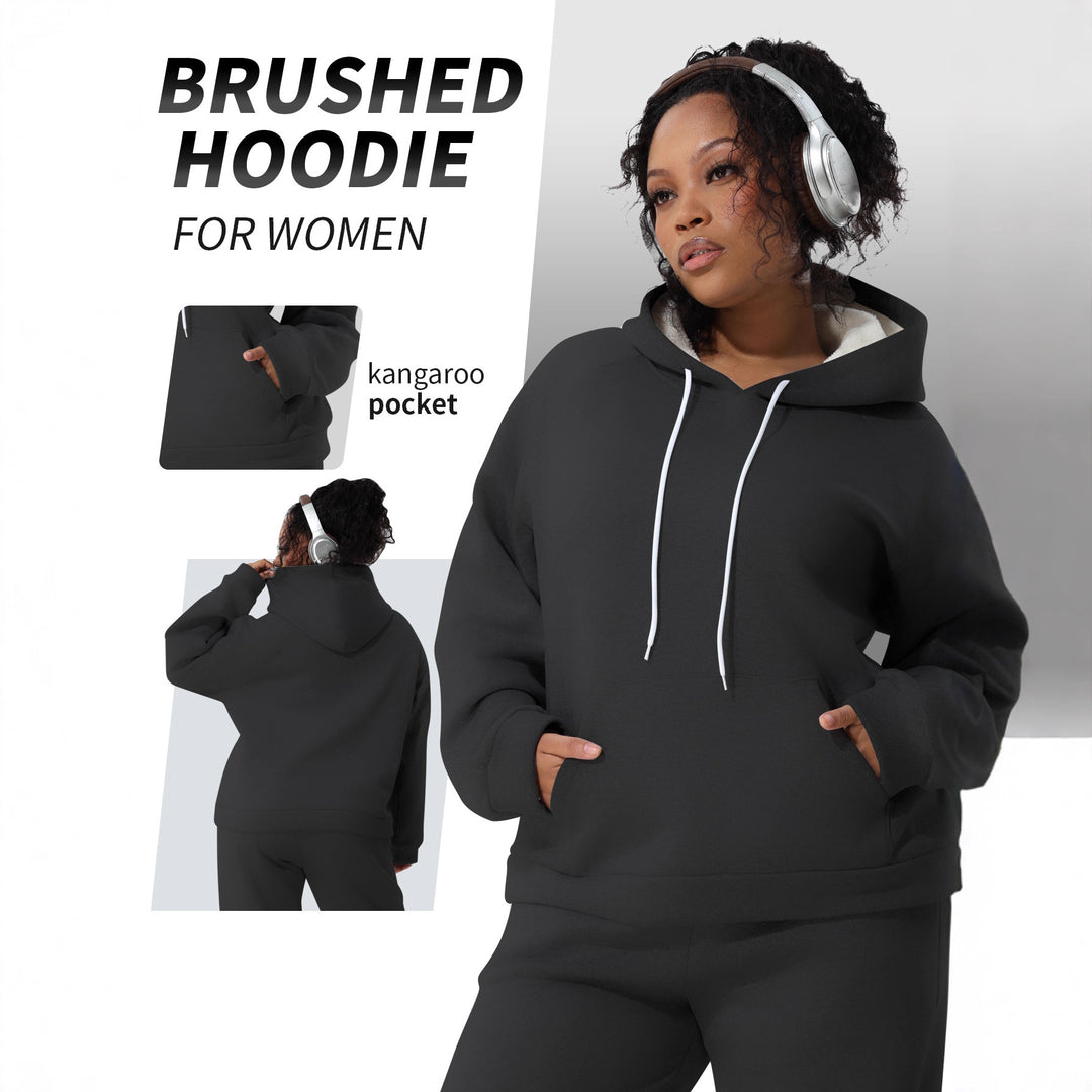 Damen Kuschel-Hoodie im Relax-Fit mit Kontrast-Kordel und Kängurutasche Drune