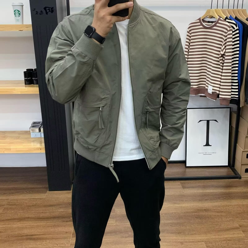 Herren Leichte Utility-Bomberjacke mit Reißverschluss, Multifunktions-Taschen und Rippbündchen Drune
