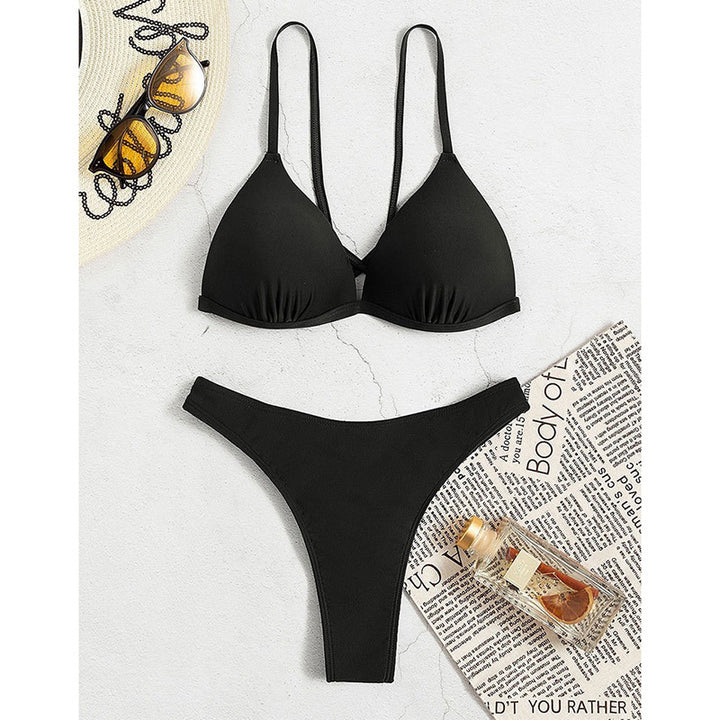 Damen Triangel-Bikini mit hohem Beinausschnitt und verstellbaren Trägern Drune