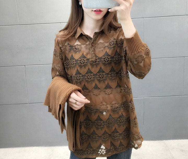 Damen Verspielter Strickpullover mit Spitzenapplikation Drune