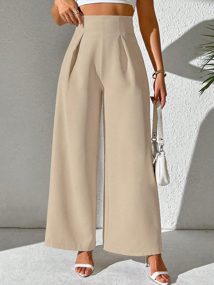 Damen Elegante High-Waist Palazzo-Hose mit Faltenfront und weitem Bein Drune