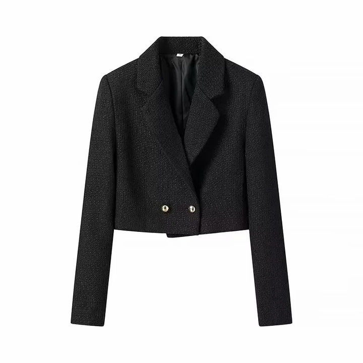 Damen nan kurze Bouclé-Cropped-Jacke mit Reverskragen und dekorativen Metallknöpfen Drune