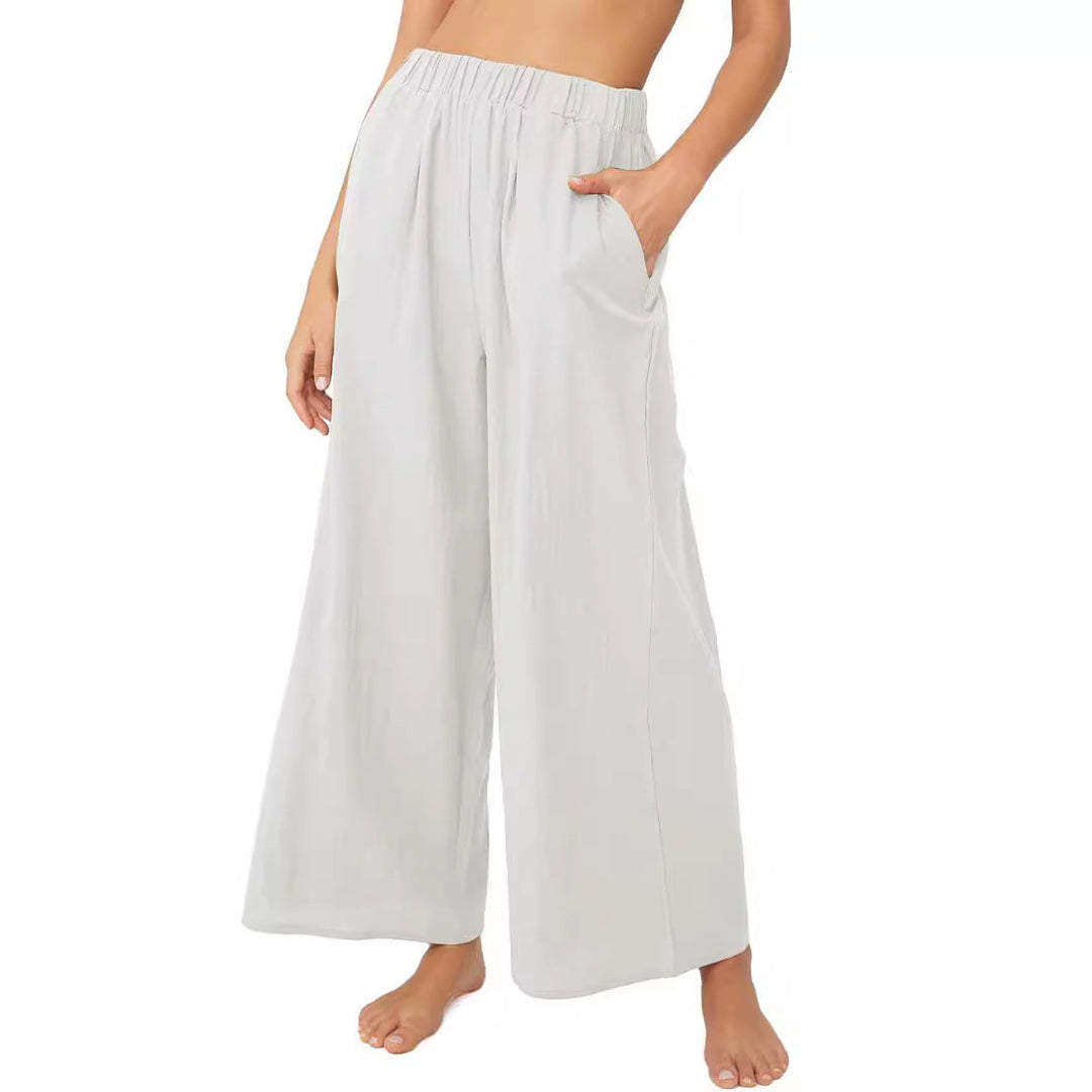 Damen Leichte Palazzo-Hose mit weitem Bein, elastischem Bund und Eingrifftaschen Drune