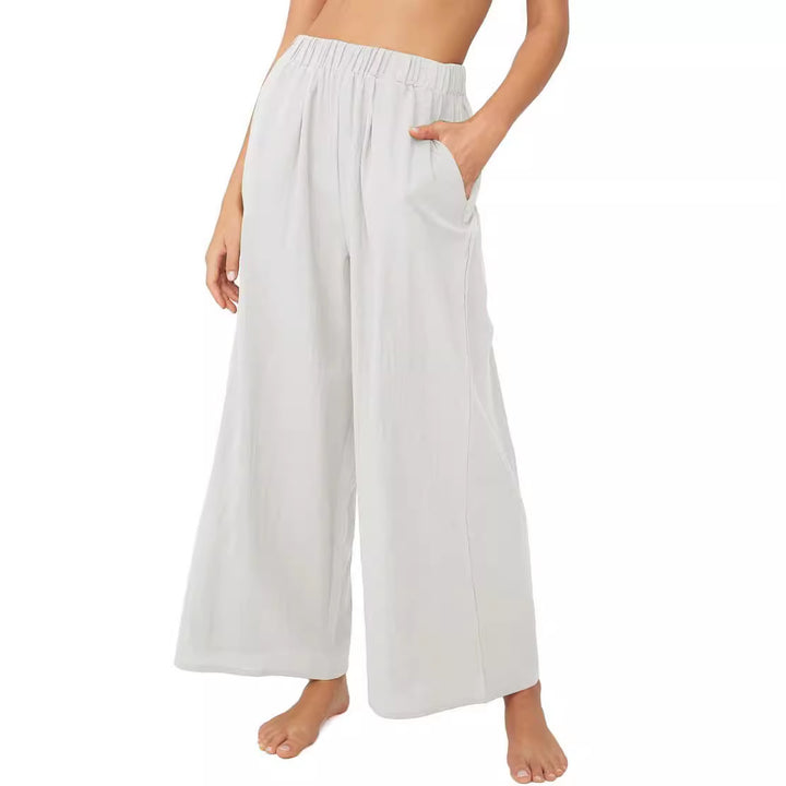 Damen Leichte Palazzo-Hose mit weitem Bein, elastischem Bund und Eingrifftaschen Drune