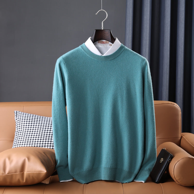 Herren Slim-Fit Rundhalspullover aus feinem Kaschmir-Mix mit dezenter Rippenkante Drune
