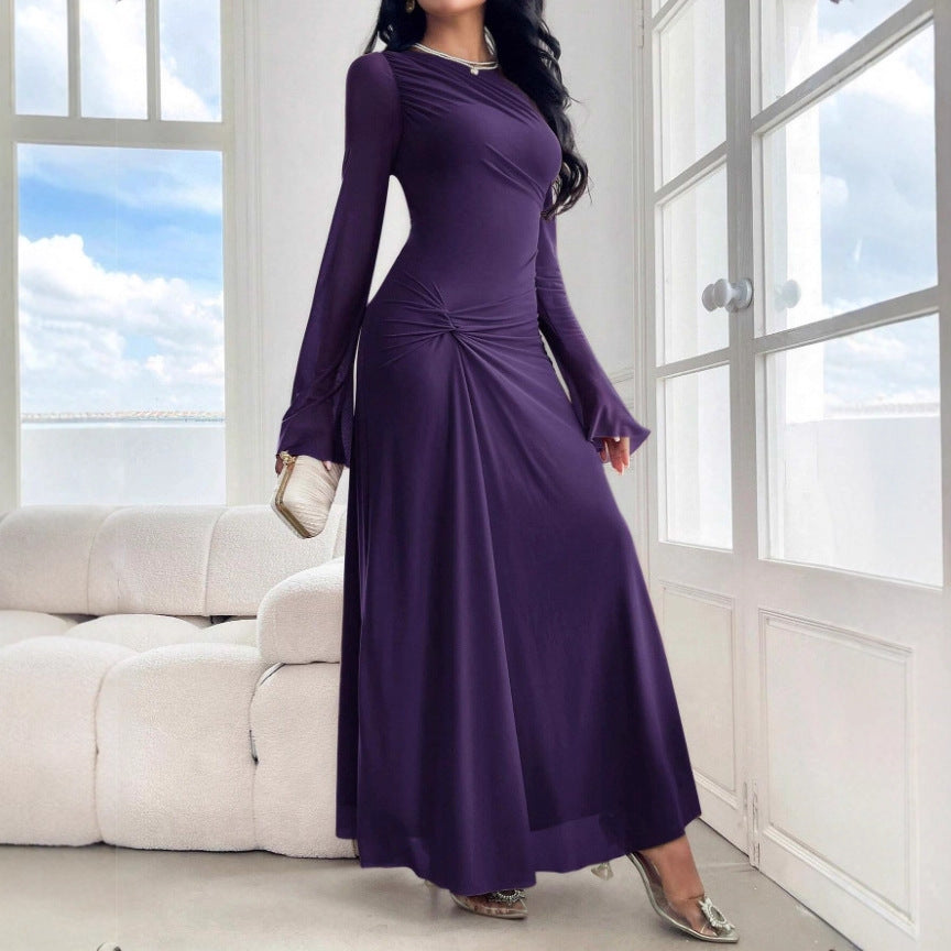 Damen Maxikleid mit geraffter Taillenpartie und Glockenärmeln Drune