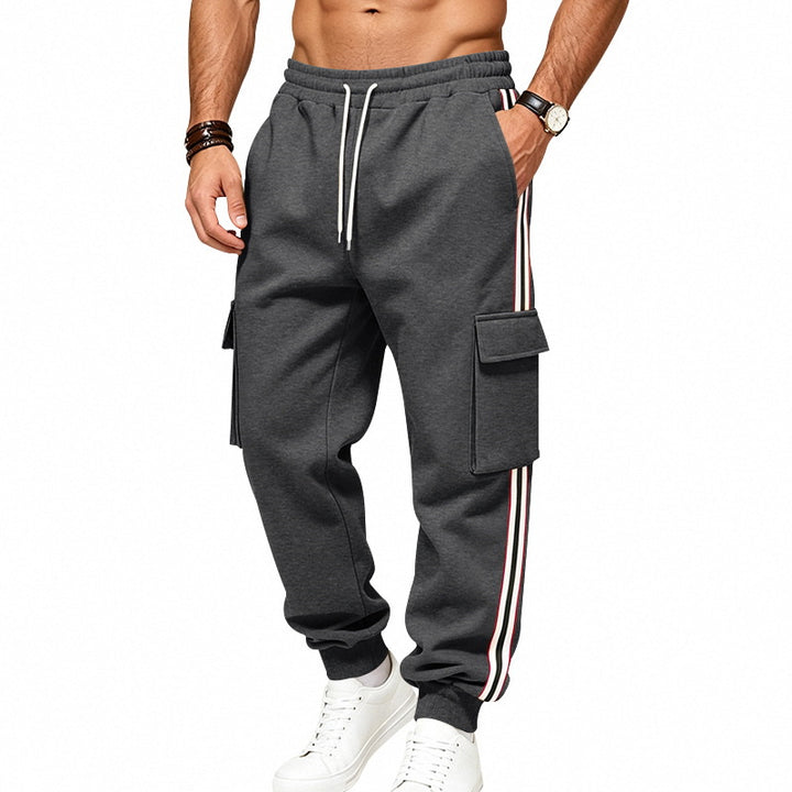 Herren Cargo-Jogginghose aus Baumwoll-Sweat mit seitlichen Kontraststreifen und Kordelzug Drune