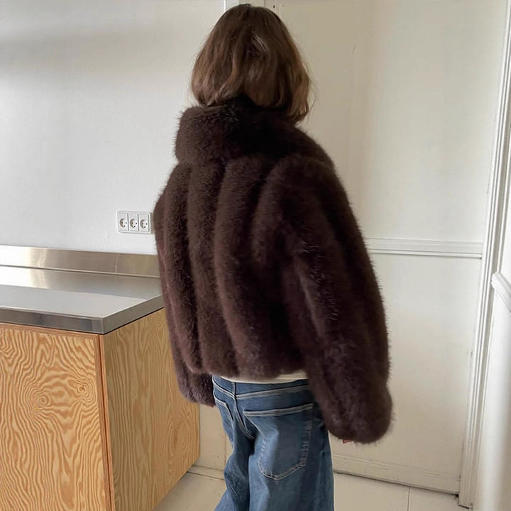 Damen Kunstfelljacke im modischen Cropped-Stil Drune