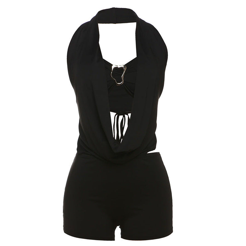 Damen Leopardenmuster Halterneck Overall Drune
