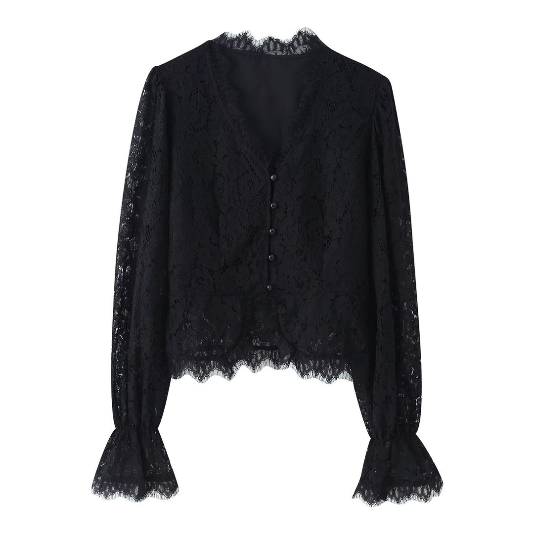 Damen Spitzenblusen- und Rock-Set Drune