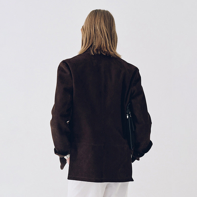 Damen Eleganter Wildlederblazer mit praktischen Taschen Drune