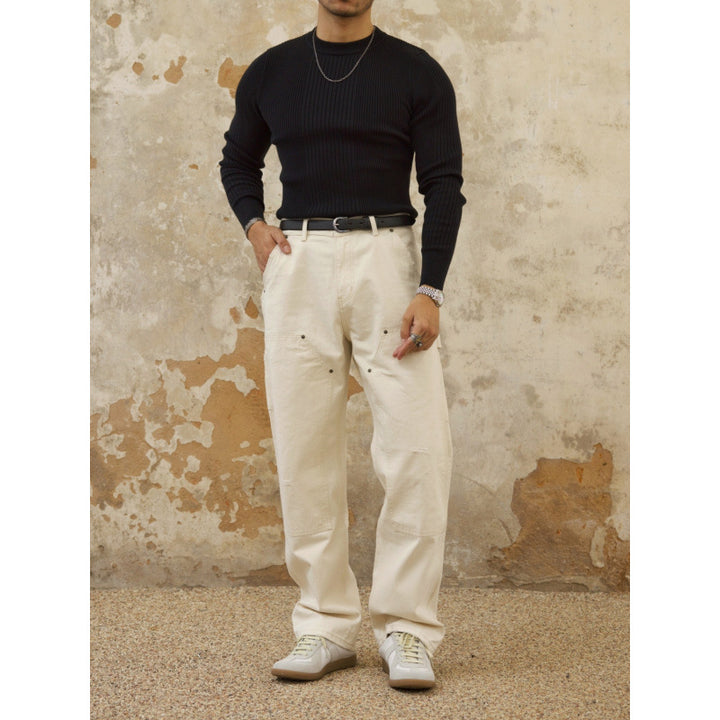 Herren Figurbetonter Rippstrick-Pullover mit Rundhalsausschnitt Drune