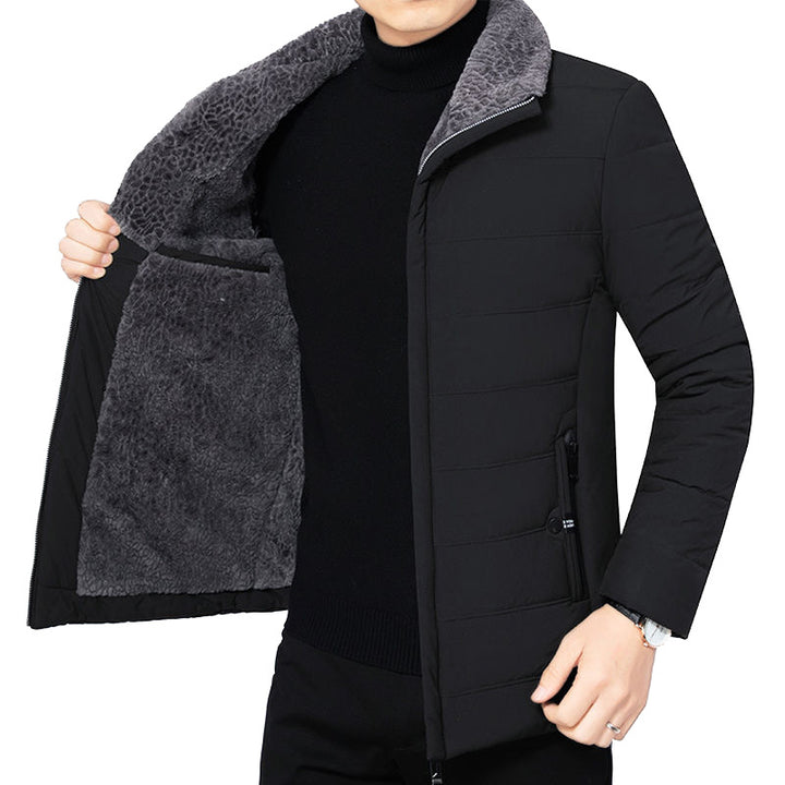 Herren Wattierte Winterjacke mit weichem Plüschfutter, Stehkragen und schmaler Steppung Drune