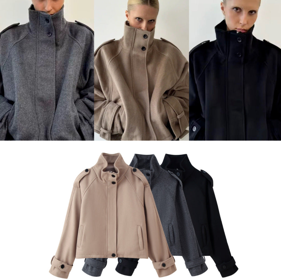 Damen 90+ kurzgeschnitteter Wollmix‑Blouson mit Funnelkragen und Taillierungsdetails Drune