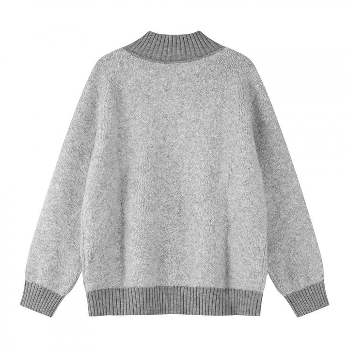 Unisex Boxy-Strickpullover mit Henley-Knopfleiste und hochgezogenem Rippkragen Drune