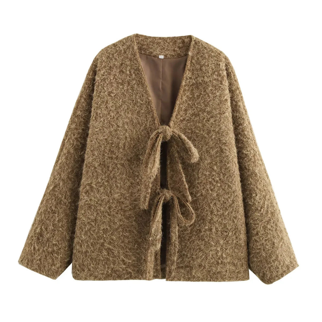 Damen elegante Wickeljacke aus hochwertigem Wollmix mit Binde-Detail Drune